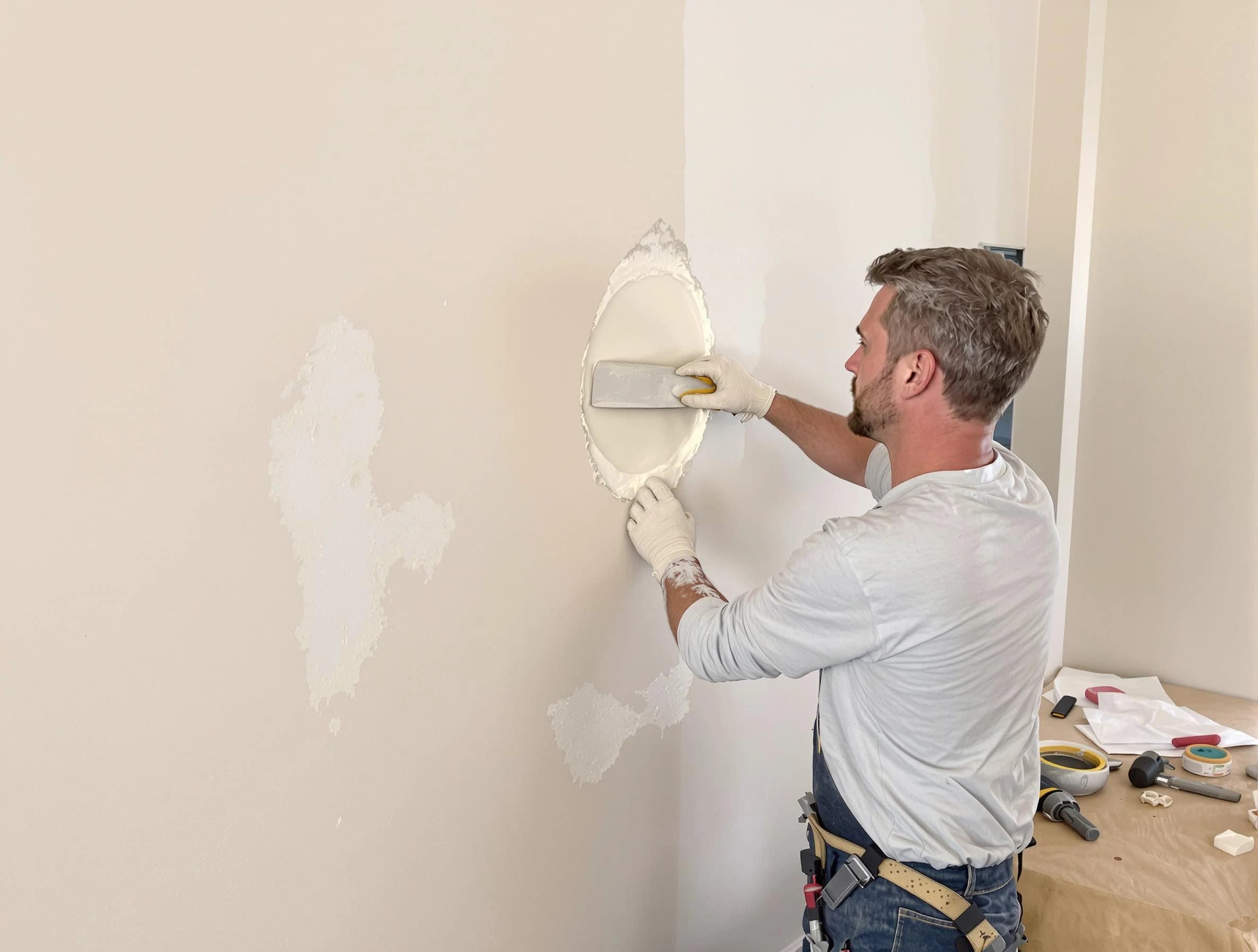 Bedford House Painters technician patching a drywall hole in Bedford, OH