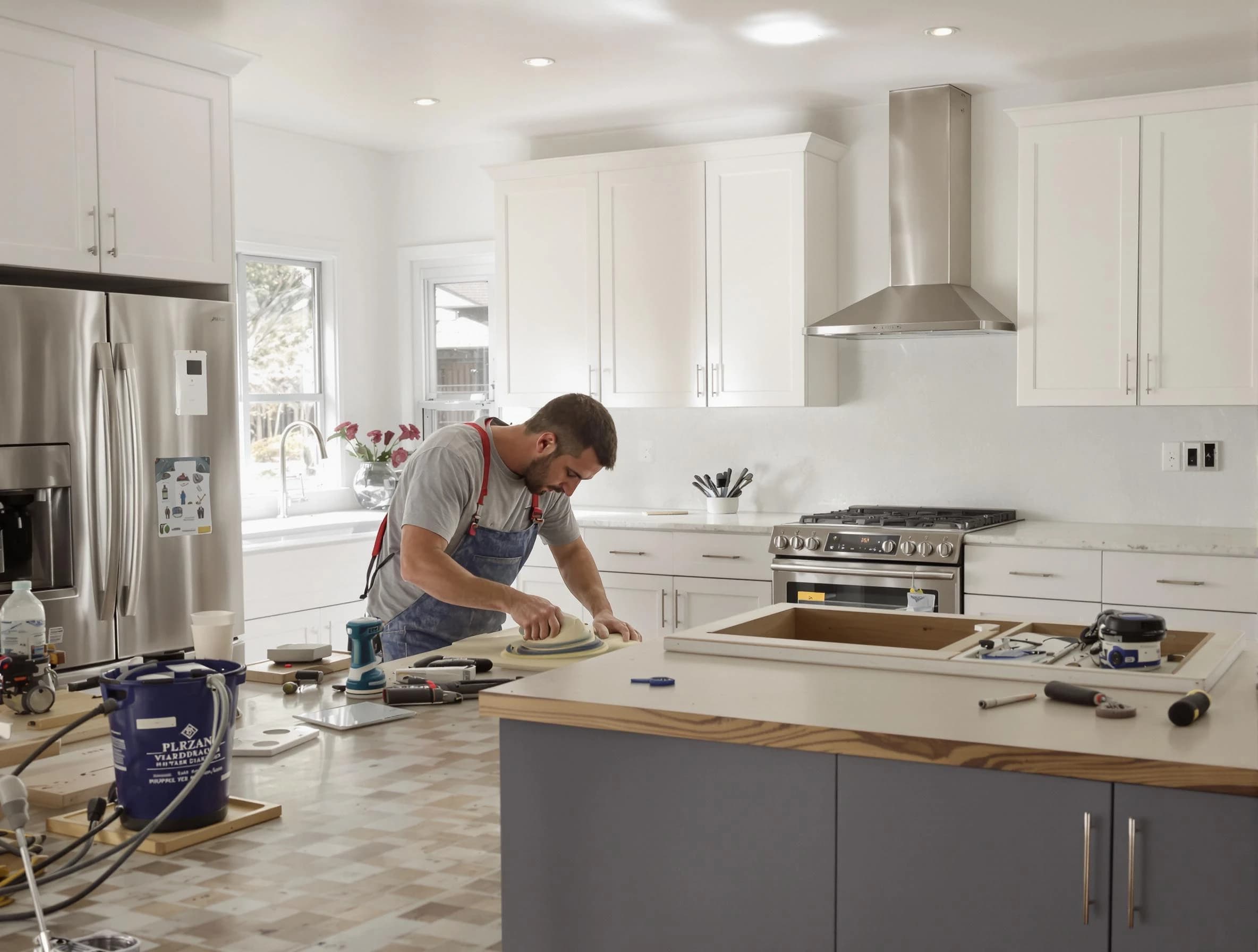 Bedford House Painters refinishing kitchen cabinets in Bedford, OH