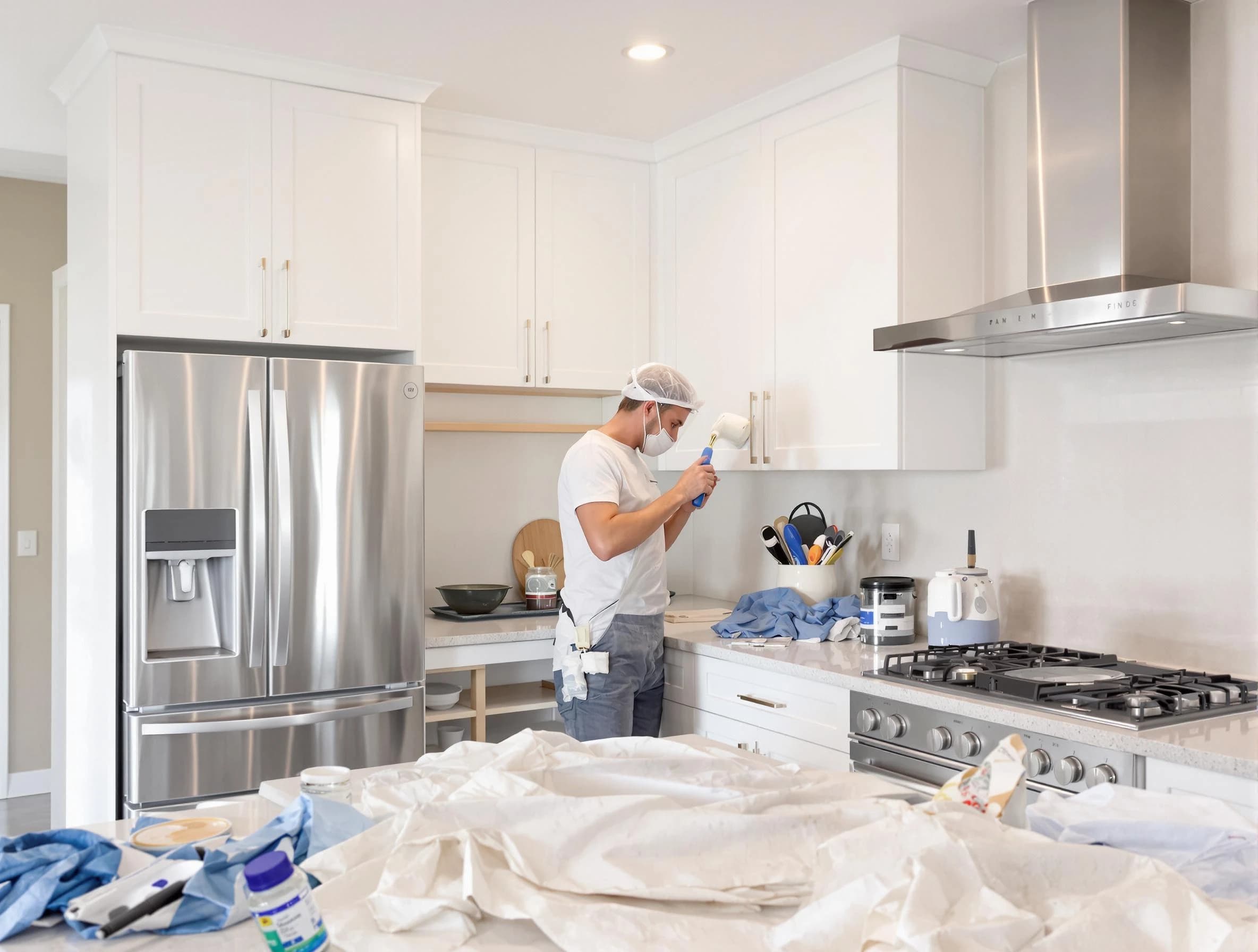 Bedford House Painters painter applying a fresh coat in a kitchen located in Bedford, OH