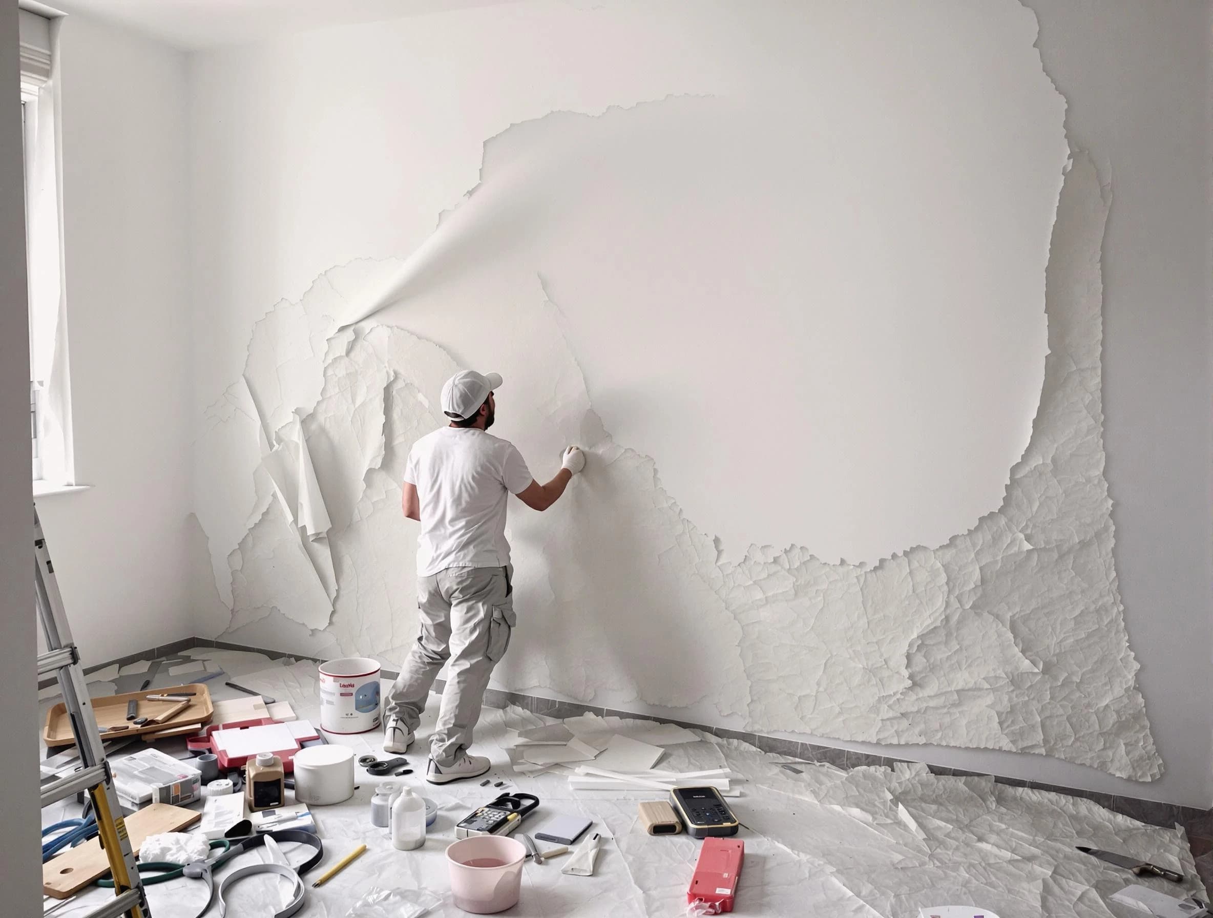 Removing old wallpaper to reveal clean walls by Bedford House Painters in Bedford