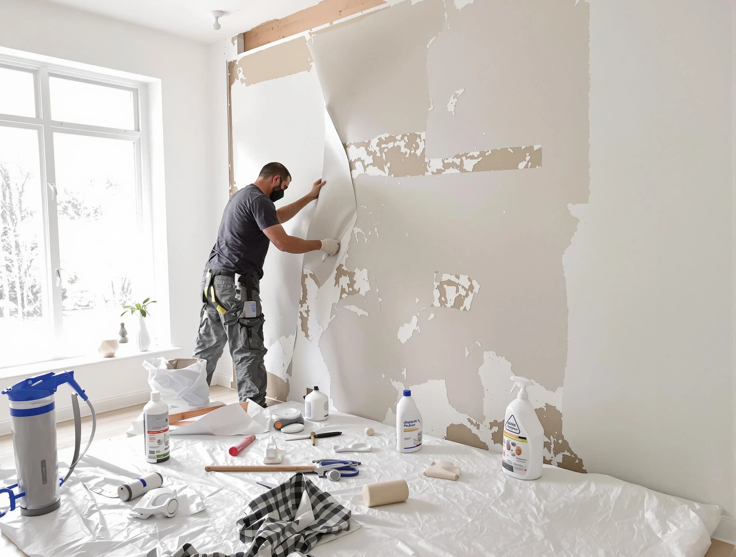Bedford House Painters technician removing wallpaper in Bedford, OH