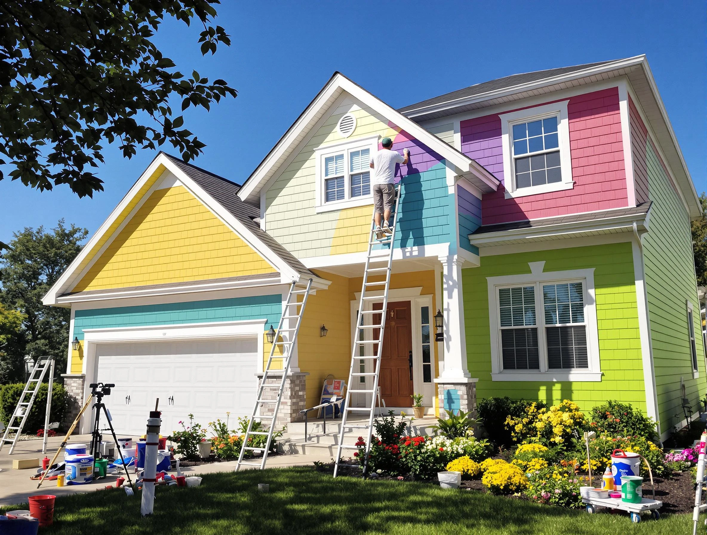 Bedford House Painters professionals painting a home exterior in Bedford, OH
