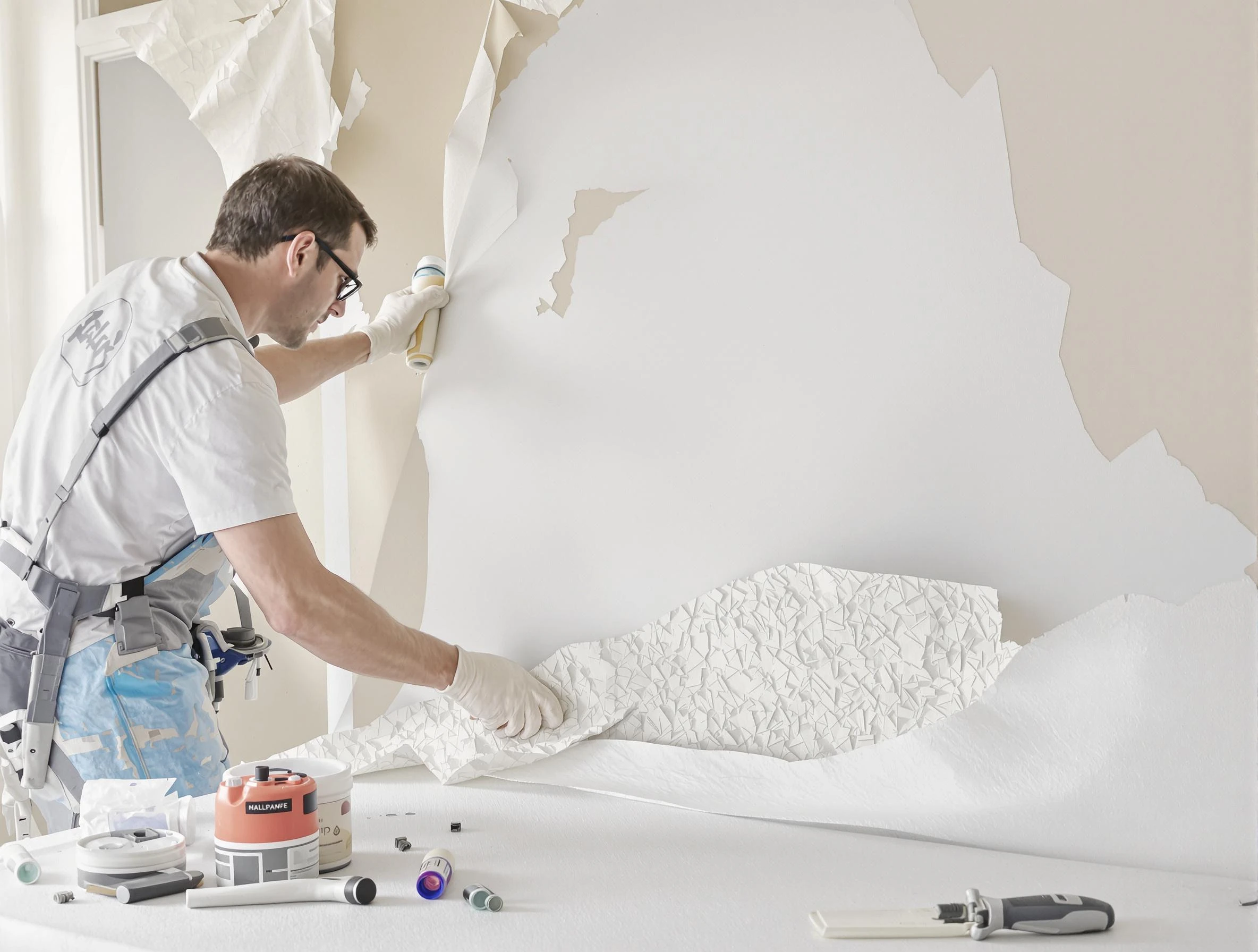 Detailed wallpaper removal and wall prep by Bedford House Painters in Bedford
